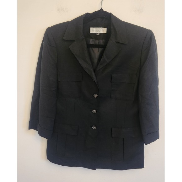 Tahari Arthur S. Levine Jackets & Blazers - Tahari Womens Black Linen Blend‎ Safari Shirt Jacket Size 8 Petite Black Button